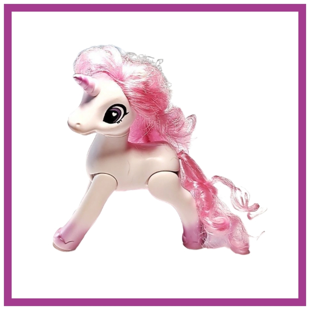 .Pink and White Toy Pony with Long Hair